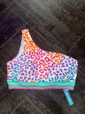 Popvil One-Shoulder Neon Leopard Print Swim Top